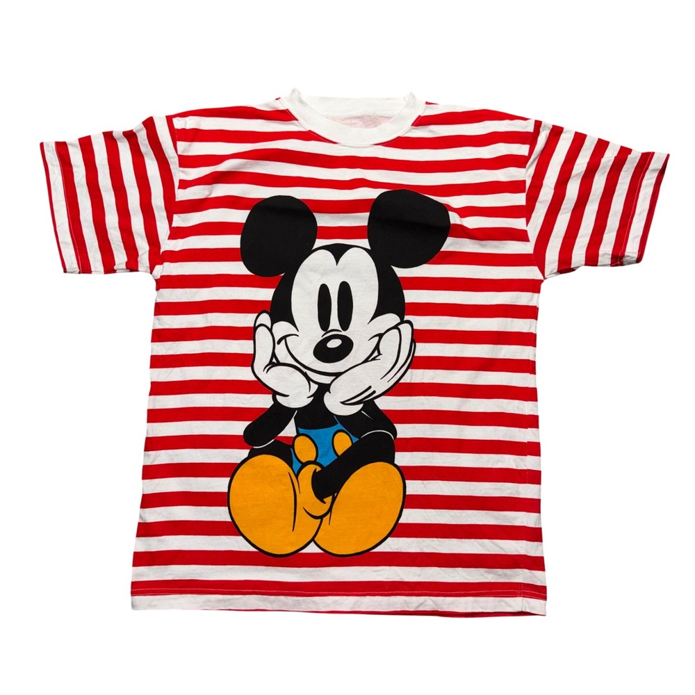 Vintage Disney Mickey‎ Mouse T-Shirt Unisex Large Red White Striped Graphic Tee